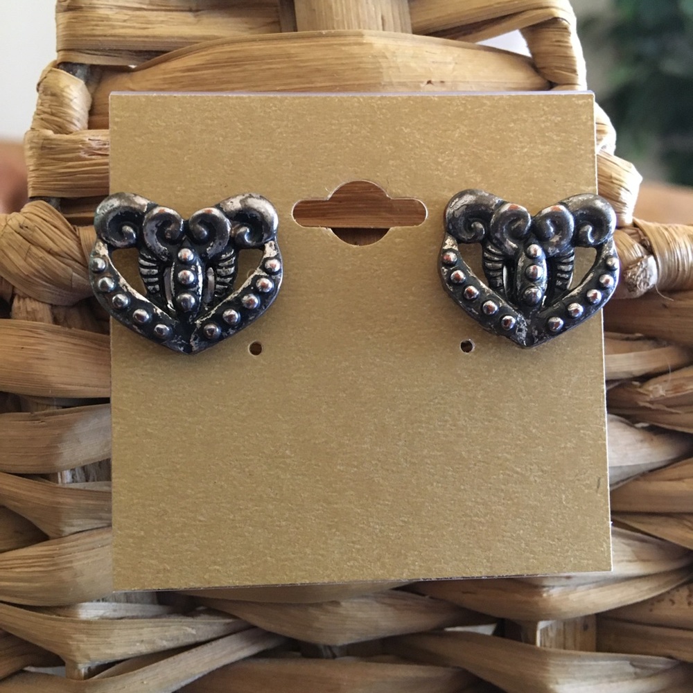 Vintage repurpose filigree heart pierced earrings
